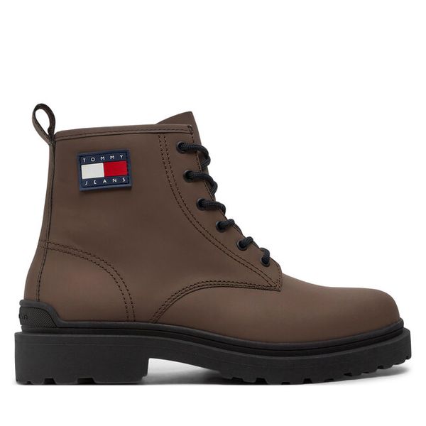 Trapery Tommy Jeans. Brązowe śniegowce i trapery męskie Tommy Jeans, z jeansu, bez zapięcia. Za 373.99 zł.