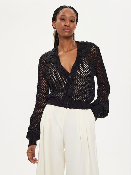 TWINSET Kardigan 241TT3122 Czarny Regular Fit. Czarne kardigany damskie Twinset, xxl, bez wzorów, z bawełny. Za 619.99 zł.