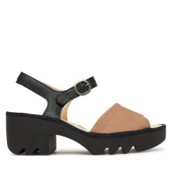 Sandały Fly London. Brązowe sandały damskie Fly London, bez wzorów, bez obcasa, na słupku, bez zapięcia. Za 339.99 zł.