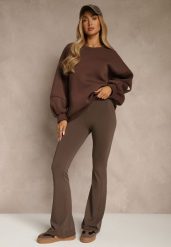 Brązowe Spodnie High Waist z Elastycznego Materiału z Gumką w Talii Dorra. Brązowe spodnie sportowe damskie Renee, l, bez wzorów, z jeansu, do biegania. Za 59.99 zł.