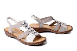 RIEKER 62850-90 metallic, sandały damskie. Brązowe sandały damskie Rieker, bez wzorów, bez obcasa, bez zapięcia. Za 239.92 zł.