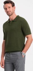 Ombre Koszulka męska polo ze strukturalnej dzianiny - oliwkowa V1 OM-POSS-0117 XL. Zielone koszulki polo męskie Ombre, m, bez wzorów, z dzianiny, bez ramiączek. Za 69.99 zł.