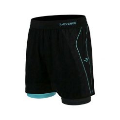 Spodenki męskie z ocieplaczem, czarne/jasnoniebieskie, trening fitness. Czarne krótkie spodenki sportowe męskie R-EVENGE, m, bez wzorów, ze skóry, na fitness i siłownię. Za 232.90 zł.