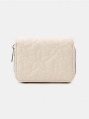 Mały portfel w haftowany wzór w kwiaty - kremowy. Białe portfele damskie Sinsay, bez wzorów. Za 25.99 zł.