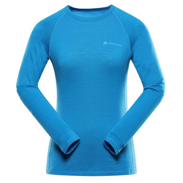 Damska koszulka turystyczna z wełną merino 87% Alpine Pro Merena. Niebieskie t-shirty damskie Alpine Pro, bez wzorów, z wełny, bez kołnierzyka. W wyprzedaży za 339.00 zł.