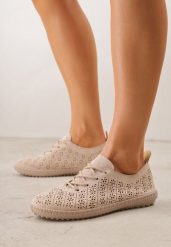 Ciemnobeżowe Ażurowe Tenisówki w Stylu Boho Tidira. Brązowe trampki i tenisówki damskie Renee, w ażurowe wzory, boho, bez zapięcia. Za 69.99 zł.