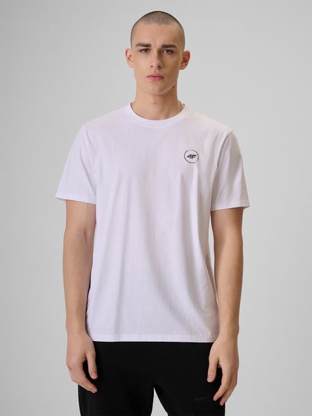 4F T-shirt relaxed z nadrukiem męski - biały S. Białe t-shirty męskie 4f, m, bez wzorów, z bawełny, bez kołnierzyka. W wyprzedaży za 69.99 zł.