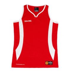 Damski jersey Spalding Jam. Czerwone koszulki sportowe damskie Spalding, bez wzorów, z jersey, bez kołnierzyka, bez ramiączek, do koszykówki. Za 186.00 zł.