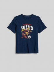 4F T-shirt regular z nadrukiem chłopięcy - granatowy 164 (13-14 lat). Niebieskie t-shirty dla chłopców 4f, bez wzorów, z bawełny, bez ramiączek. Za 49.99 zł.