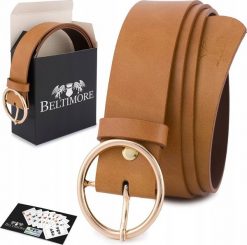 Beltimore Skórzany pasek damski do spodni sukienki camelowy skóra nat. 3,5 cm Beltimore B86. Sukienki damskie Beltimore, bez wzorów, ze skóry, bez kołnierzyka, bez ramiączek. Za 54.99 zł.