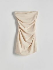 Sukienka mini - beżowy. Brązowe sukienki damskie Reserved, l, bez wzorów, z bawełny, bez kołnierzyka, bez ramiączek, mini. W wyprzedaży za 49.99 zł.