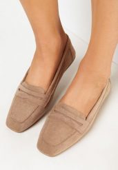Ciemnobeżowe Płaskie Mokasyny z Imitacji Zamszu Testis. Brązowe mokasyny damskie Born2be. Za 59.99 zł.