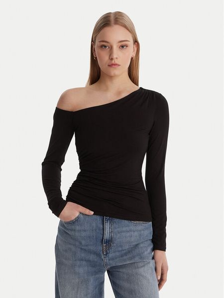 Guess Bluzka W6RP02 KC1J2 Czarny Regular Fit. Czarne bluzki damskie Guess, m, z aplikacjami, z wiskozy, bez kołnierzyka, bez ramiączek. Za 225.99 zł.
