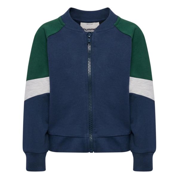 Zippowana bluza dla niemowląt Hummel Block. Niebieskie bluzy dla niemowląt Hummel, bez wzorów, z bawełny, bez ramiączek, bez kaptura. Za 127.50 zł.