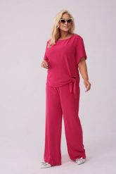 Elegancki amarantowy komplet Rosa bluzka i spodnie na wesele PLUS SIZE XXL. Czerwone spodnie materiałowe damskie Moda Size Plus Iwanek, plus size, bez wzorów, z elastanu, z podwyższonym stanem. Za 489.90 zł.