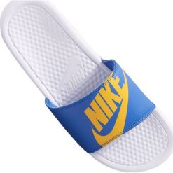 Niebieskie Klapki Nike Benassi Jdi Print 631261-104. Niebieskie klapki męskie Nike, z dzianiny. W wyprzedaży za 159.00 zł.