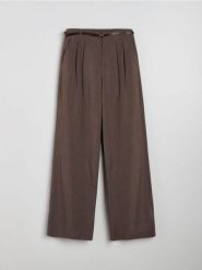 Spodnie wide leg z domieszką wiskozy i paskiem - wielobarwny. Spodnie materiałowe damskie Sinsay, l, bez wzorów, z wiskozy. Za 59.99 zł.