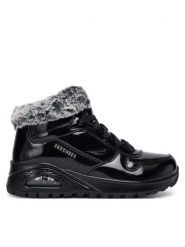 Skechers Trzewiki Uno Rugged 168126/BBK Czarny. Czarne botki damskie Skechers, ze skóry, bez obcasa, na płaskiej podeszwie, bez zapięcia. Za 339.99 zł.