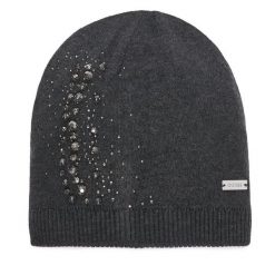 Czapka Guess. Szare czapki i kapelusze damskie Guess, na zimę, z aplikacjami. Za 154.99 zł.