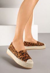 Panterkowe Espadryle z Imitacji Zamszu na Platformie z Jutowej Plecionki Mirrona. Espadryle damskie Renee, bez wzorów, bez obcasa, na platformie, bez zapięcia. Za 59.99 zł.