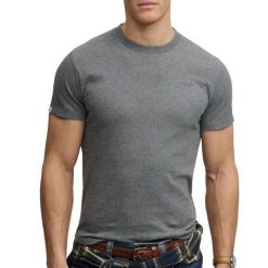 Koszulka z logo Superdry Essential Stacked. Szare koszulki sportowe męskie Superdry., l, bez wzorów, z bawełny, bez kołnierzyka, bez ramiączek. Za 142.00 zł.