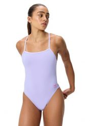 Strój kąpielowy damski Speedo Fl Solid V-Back 2.0. Fioletowe kostiumy jednoczęściowe damskie Speedo, bez wzorów, z materiału, eleganckie, na fitness i siłownię. Za 169.99 zł.