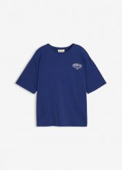 T-shirt o kroju oversize z czystej bawełny organicznej. Niebieskie koszule dla chłopców bonprix, bez wzorów, z bawełny, bez kołnierzyka, bez ramiączek. Za 49.99 zł.