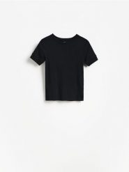 T-shirt z modalem - czarny. Czarne t-shirty damskie Reserved, l, bez wzorów, z bawełny, bez kołnierzyka. Za 49.99 zł.
