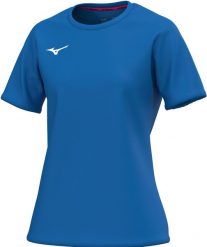 Koszulka damska Mizuno Team Core. Niebieskie koszulki sportowe damskie Mizuno, l, bez wzorów, z materiału, bez kołnierzyka, bez ramiączek, na fitness i siłownię. Za 120.50 zł.