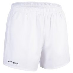 SPODENKI do gry w rugby CLUB R100 bez kieszeni. Czarne krótkie spodenki sportowe męskie OFFLOAD, s, bez wzorów, z materiału. Za 44.99 zł.