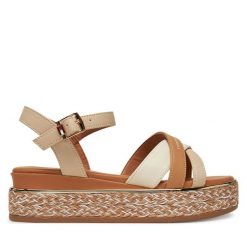 Espadryle Tommy Hilfiger. Brązowe sandały damskie Tommy Hilfiger, bez wzorów, bez obcasa, bez zapięcia. Za 249.99 zł.