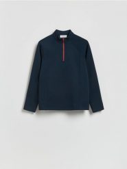 Bluza ze stójką - granatowy. Niebieskie bluzy męskie Reserved, l, bez wzorów, z dzianiny, bez kaptura. Za 119.99 zł.