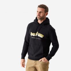 Bluza wędkarska z kapturem Caperlan. Czarne bluzy męskie CAPERLAN, l, bez wzorów, z bawełny, z kapturem. Za 129.99 zł.