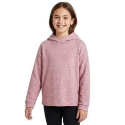 Bluza polarowa turystyczna dla dzieci Regatta Kacie. Czerwone bluzy dla dziewczynek Regatta, bez wzorów, z polaru, bez ramiączek, z kapturem. Za 62.70 zł.