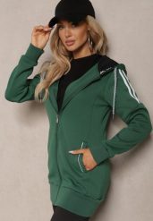 Zielona Długa Bluza z Kapturem Linithra. Zielone bluzy damskie Renee, l, bez wzorów, z materiału, z kapturem. Za 54.99 zł.