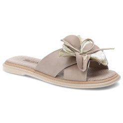 Klapki damskie Artiker, cholewka ze skóry naturalnej wsuwany fason szeroki pasek z przodu odkryty przód z ozdobną kokardą, srebrne, 58C3416. Szare paski damskie Artiker, bez wzorów, ze skóry. Za 189.00 zł.