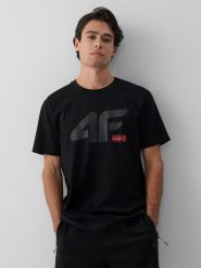 4F T-shirt regular z nadrukiem męski - czarny XL. Czarne koszulki sportowe męskie 4f, m, bez wzorów, z bawełny, bez kołnierzyka, bez ramiączek, trekkingowe. Za 69.99 zł.
