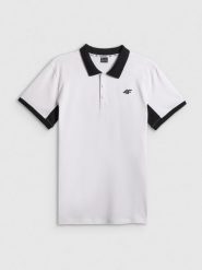 4F Koszulka polo regular męska - biała L. Białe koszulki polo męskie 4f, l, bez wzorów, z dzianiny, biznesowe, bez ramiączek. Za 99.99 zł.