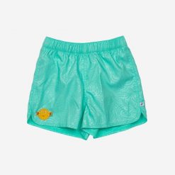 Szorty kąpielowe dla malucha Nabaiji Wave. Zielone szorty dla chłopców Decathlon, bez wzorów, z materiału. Za 24.99 zł.
