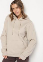 Beżowa Bluza z Kapturem i Kangurkową Kieszenią Envila. Brązowe bluzy męskie Born2be, l, bez wzorów, z jeansu, z kapturem. Za 59.99 zł.