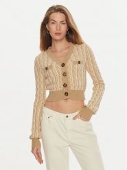 Guess Kardigan Tiffany W4BR0F Z3K40 Beżowy Regular Fit. Brązowe kardigany damskie Guess, xl, z aplikacjami, z wiskozy, bez kołnierzyka, bez ramiączek, bez kaptura. Za 499.99 zł.