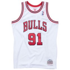 Koszulka męska do koszykówki Mitchell & Ness Chicago Bulls NBA Dennis Rodman. Białe koszulki sportowe męskie Mitchell & Ness, l, bez wzorów, bez kołnierzyka, bez ramiączek, do koszykówki. Za 464.00 zł.