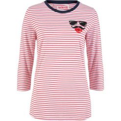 Shirt bawełniany z rękawami 3/4, z kolekcji Maite Kelly bonprix biało-truskawkowy w paski. Bluzki damskie marki bonprix. Za 54.99 zł.