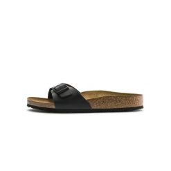 Klapki damskie Birkenstock Madrid BS. Brązowe klapki damskie Birkenstock, bez wzorów, z materiału, sportowe, bez obcasa. Za 338.36 zł.