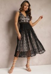 Czarna Plisowana Sukienka na Ramiączkach z Ozdobnym Wzorem i Suwakiem Mirilla. Czarne sukienki damskie Renee, na co dzień, m, z aplikacjami, eleganckie, bez kołnierzyka, bez ramiączek, midi, proste. Za 139.99 zł.