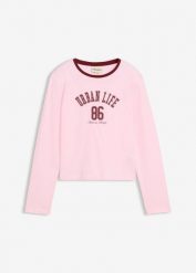 Krótka bluzka z długim rękawem z elastycznej mieszanki bawełny organicznej. Czerwone t-shirty i topy dla dziewczynek bonprix, bez wzorów, z bawełny, bez ramiączek. Za 39.99 zł.