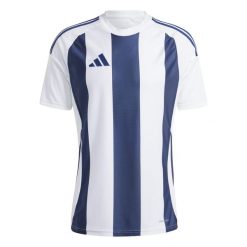 Koszulka męska adidas Striped 24 Jersey. Białe koszulki sportowe męskie Adidas, m, bez wzorów, z jersey, bez kołnierzyka, bez ramiączek, do piłki nożnej. Za 90.00 zł.
