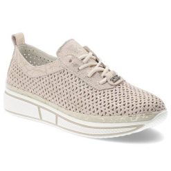 Sneakersy damskie Vinceza, ze skóry naturalnej zamszowej ażurowa cholewka sznurowanie lekka platforma casual, beżowe, 95387. Brązowe półbuty damskie VINCEZA, w ażurowe wzory, z jeansu, casualowe, bez obcasa, na koturnie, bez zapięcia. Za 170.90 zł.