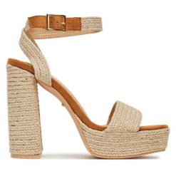 Espadryle DeeZee. Brązowe sandały damskie DeeZee, bez wzorów, bez obcasa, bez zapięcia. Za 179.99 zł.