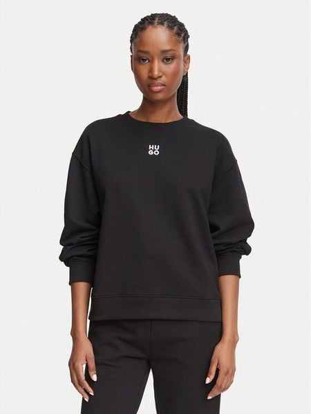 HUGO Bluza Deroxina_12 50576467 Czarny Relaxed Fit. Czarne bluzy damskie Hugo, l, bez wzorów, bez kaptura. Za 549.99 zł.